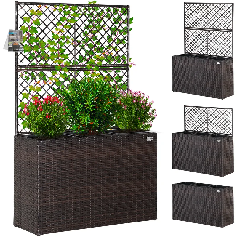 Casaria® Polyrattan Blumenkasten mit Rankgitter Braun, Braun, – Produktbild 1 von 2