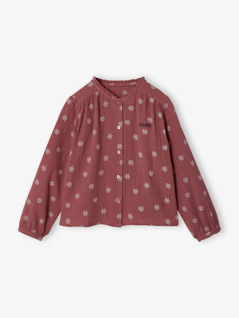 Vertbaudet Vertbaudet Mädchen Hemdbluse aus Musselin, Malve, – Produktbild 1 von 4