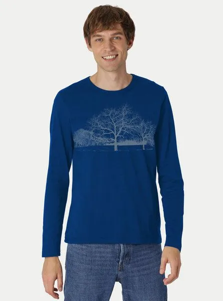 Peaces.bio - handbedruckte Biomode Peaces.bio - handbedruckte Biomode Herren Langarmshirt Landscape, Königsblau, – Produktbild 2 von 2