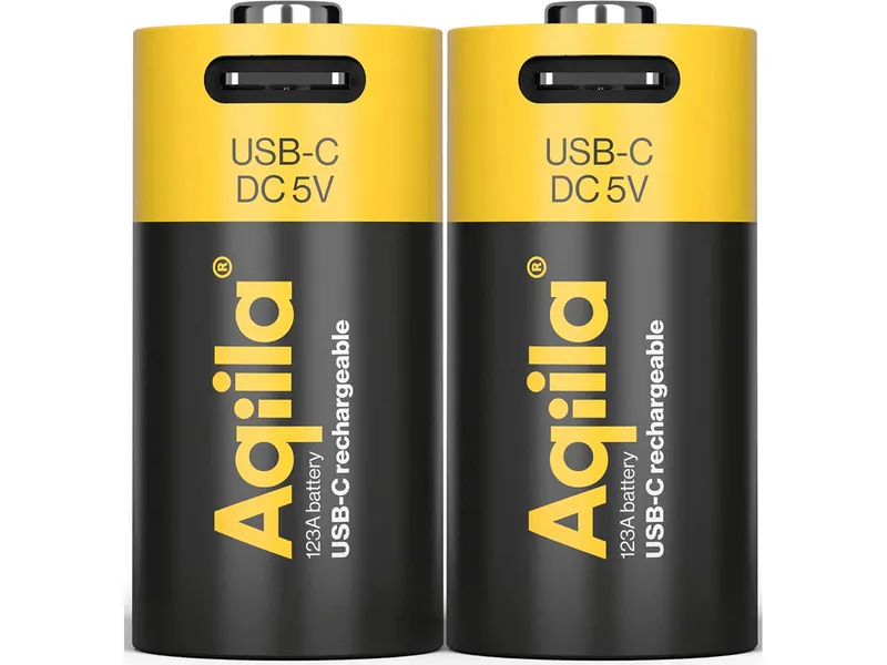 Aqiila Aqiila Akku-Batterie zum Wiederaufladen über USB-C, CR123A, 3V, 750 mAh, 2 Stk. – Produktbild 1 von 1