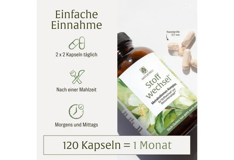 Naturtreu Stoffwechsel Kapseln, 120 er 120 St., 66 g, Durchdachte Entwicklung, Vegan, Laborgeprüft, Hochwertige Inhaltstoffe – Produktbild 5 von 5