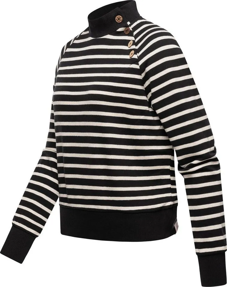 ragwear ragwear Sweatshirt Majjorka Stylisches Damen Langarmshirt mit Rippbündchen und Zierknöpfen, Schwarz, – Produktbild 1 von 3