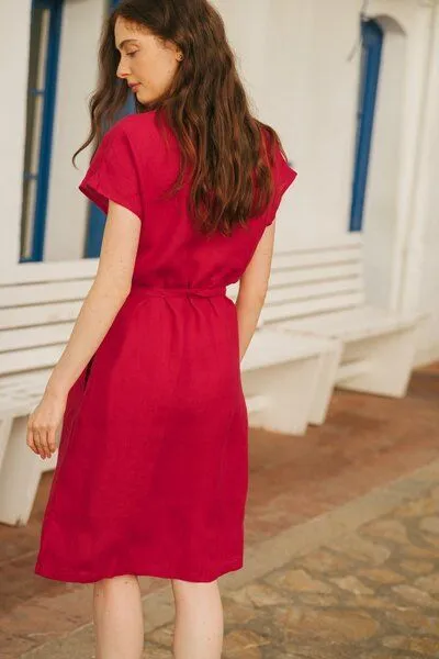 AmourLinen AmourLinen Wickelkleid aus Leinen OLIVIA, Magenta (rosa), – Produktbild 3 von 3