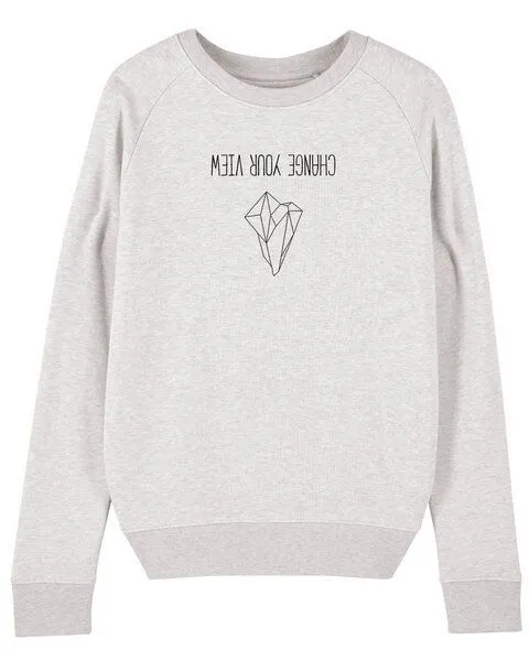 Human Family Human Family Bio Damen Rundhals Sweatshirt "Feel - Change your view" - in 7 Farben, Hellgrau-meliert, – Produktbild 3 von 3