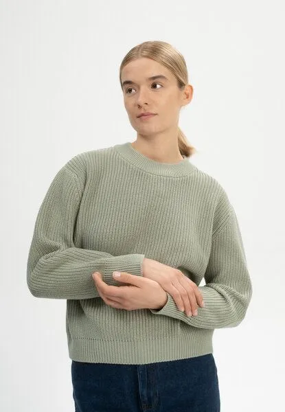 MELA MELA Rippstrick Pullover ADAH aus 100% Bio-Baumwolle, Green clay, – Produktbild 2 von 4