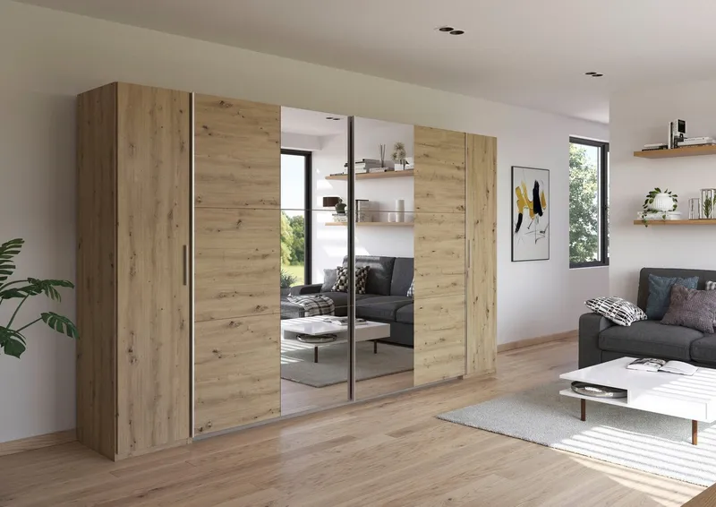 Rauch Rauch Schwebetürenschrank Kleiderschrank Drehtürenschrank Schrank Garderobe KRONACH (in 3 Ausstattungen BASIC/CLASSIC/PREMIUM, Breiten 225/268/311/354 cm) Kombischrank optional mit 1 oder 2 Spiegel viele Böden MADE IN GERMANY, Braun, – Produktbild 2 von 8