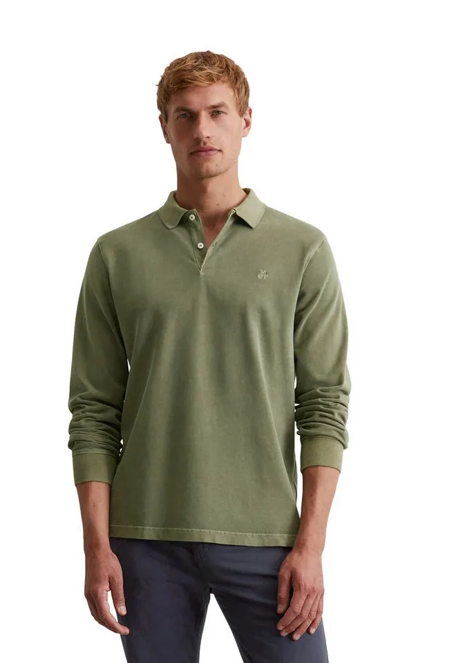 Marc O'Polo Marc O'Polo Langarm-Poloshirt aus reiner Bio-Baumwolle, Grün, – Produktbild 1 von 5