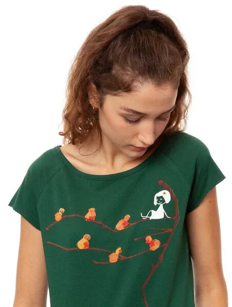 FellHerz FellHerz Damen T-Shirt Spatzerl Bio Fair, Scarab green (dunkelgrün), – Produktbild 3 von 4