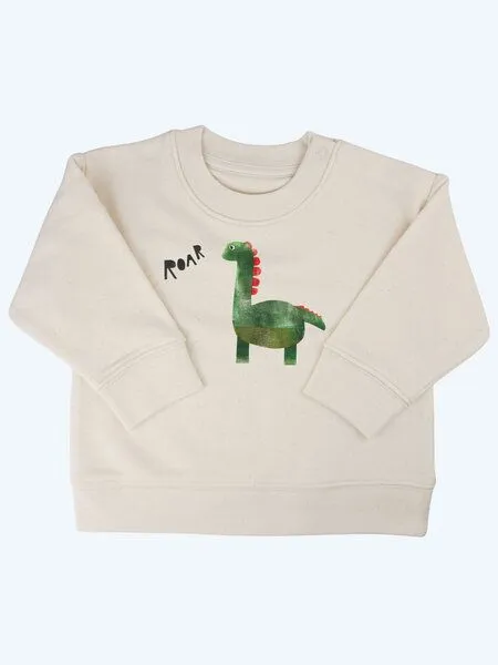 MelaDi Meladi Kinder Baby - Sweater aus Biobaumwolle - Dino auf Natural Raw, Weiß, – Produktbild 7 von 8