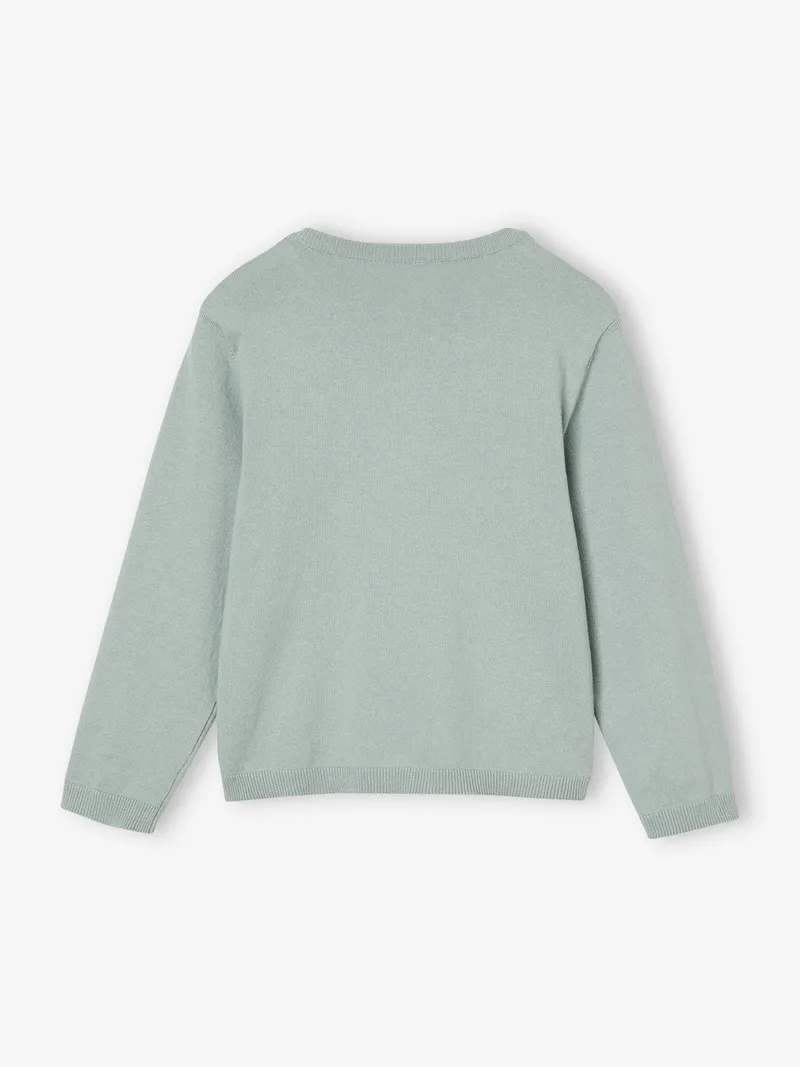 Vertbaudet Mädchen Strickjacke mit Glitzerherz BASIC, Graublau, – Produktbild 3 von 3