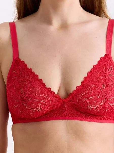 erlich textil erlich textil Dreamy Lace Triangel BH mit Spitze aus recyceltem Polyamid, made in Europe, Chilirot, – Produktbild 5 von 5