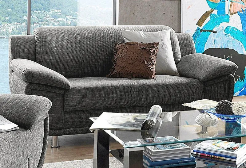 TRENDMANUFAKTUR 2-Sitzer Rondo 178 cm, 2-Sitzer, komfortabel, Federkern optional, Chromfüße, Couch wahlweise mit Federkern und in verschiedenen Bezügen bestellbar, Grau, – Produktbild 6 von 8