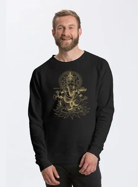Peaces.bio - handbedruckte Biomode Peaces.bio - handbedruckte Biomode Bio Herren-Sweatshirt Ganesha, Schwarz, – Produktbild 1 von 2