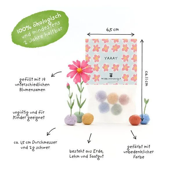 Die Stadtgärtner Die Stadtgärtner 5 bunte Blumenmurmeln im Tütchen mit Wildblumensaatgut | Für Geburtstage, Mitbringsel & Gastgeschenke – Produktbild 3 von 4