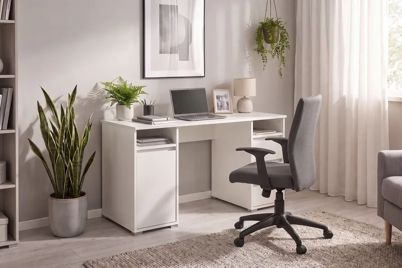 OTTO home Schreibtisch Leeds, Breite 138 cm, Computertisch mit Schubladen, im modernen Design, Weiß, – Produktbild 3 von 5