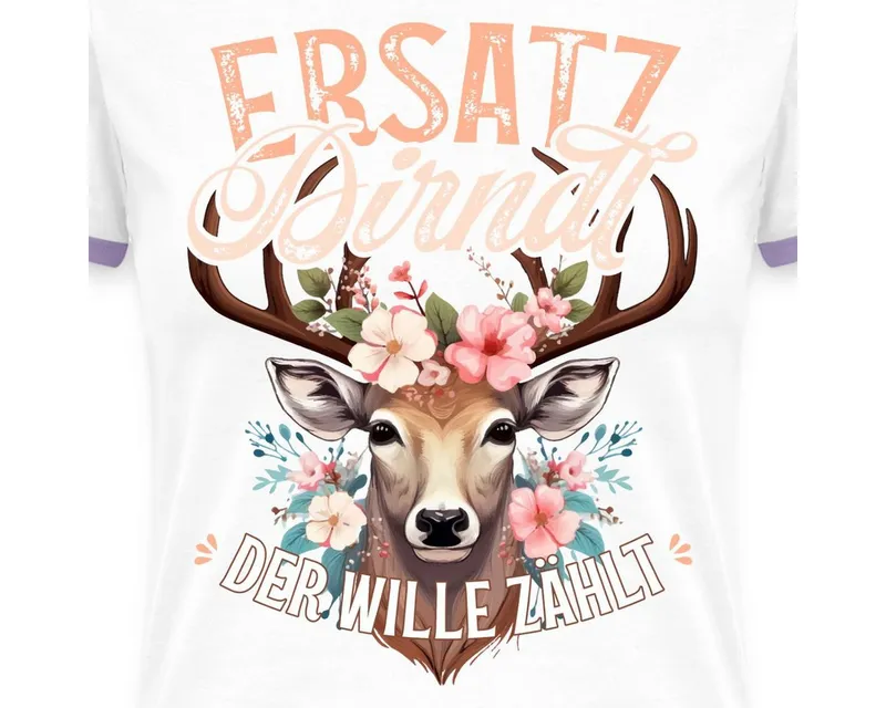 Spreadshirt T-Shirt Ersatz Dirndl Tracht Frauen Kontrast T-Shirt (1-tlg) Slim Fit, Weiß, – Produktbild 2 von 5