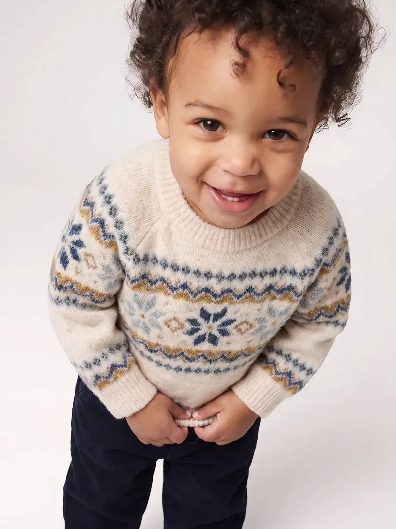 Vertbaudet Baby Pullover mit Jacquardmuster, Beige meliert, – Produktbild 1 von 4
