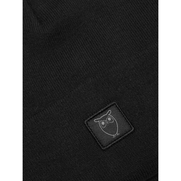 KnowledgeCotton Apparel KnowledgeCotton Apparel Mütze - Rib Beanie - aus Bio-Baumwolle mit Logo Patch, Schwarz (black jet), – Produktbild 4 von 4