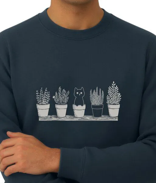 Spreecult Spreecult Katze im Blumentopf - Unisex Sweatshirt - Bio und Fair, Denim (blau), – Produktbild 2 von 4