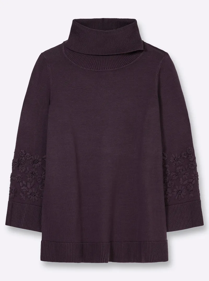 sheego Rollkragenpullover aubergine, Aubergine, – Produktbild 1 von 2