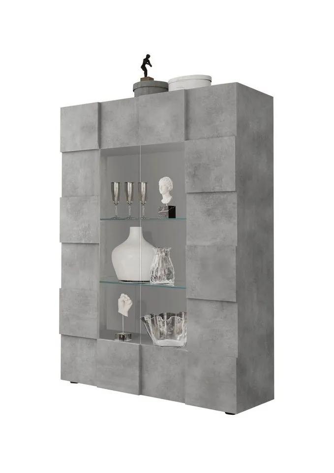Home affaire Vitrine Dama Höhe 166 cm, Breite 121 cm, Stauraumvitrine mit 2 Türen, Standvitrine - Front in 3D-Optik, viel Stauraum, verschiedene Farben, Grau, – Produktbild 2 von 5