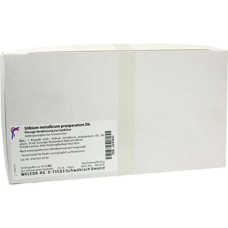 Weleda WELEDA STIBIUM METALLICUM PRAEPARATUM D 6 Ampullen 50X10 ml Ampullen – Produktbild 1 von 1