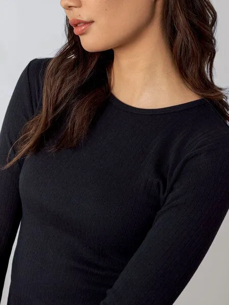 Honest Basics Honest Basics Damen Geripptes Langarmshirt aus Bio- und recycelter Baumwolle, Schwarz, – Produktbild 3 von 4