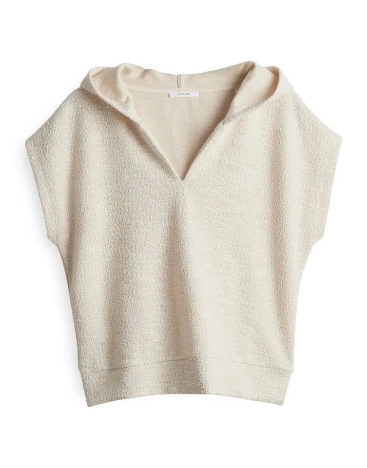 OPUS Sweatshirt GINSI aus Bouclé Sweat BCI Cotton, breiter Saum, elastischer Stoff, Beige, – Produktbild 2 von 5