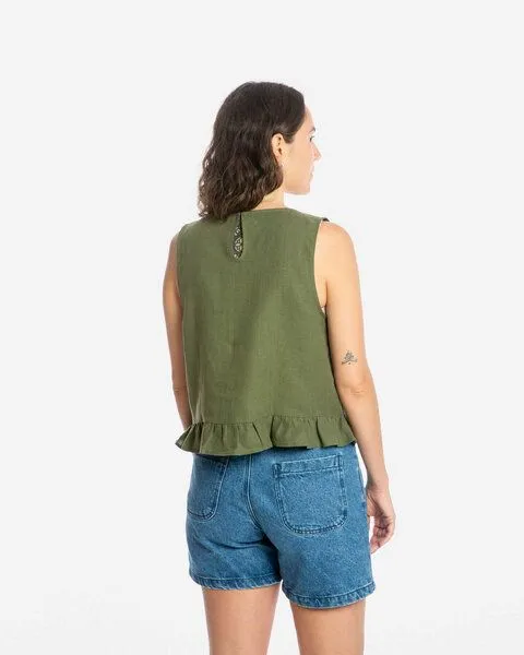 MATONA Matona Ärmelloses Top | Gathered Top | aus Leinen, Olive, – Produktbild 2 von 4