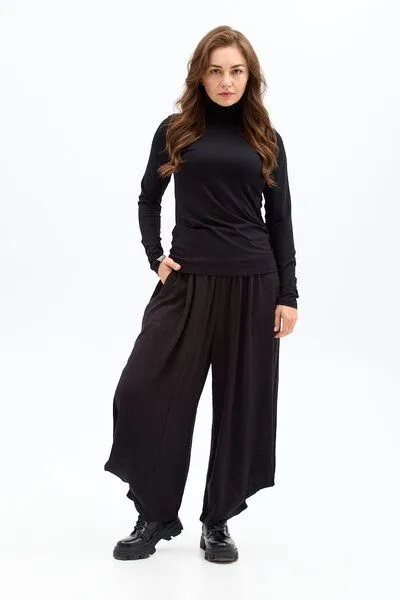 KOKOworld Hose Terra – Locker sitzende Hose – Breiter elastischer Bund – Verdeckte Taschen – Viskose mit Leinen – Fair produziert in Polen – KOKOworld, Black (schwarz), – Produktbild 1 von 3