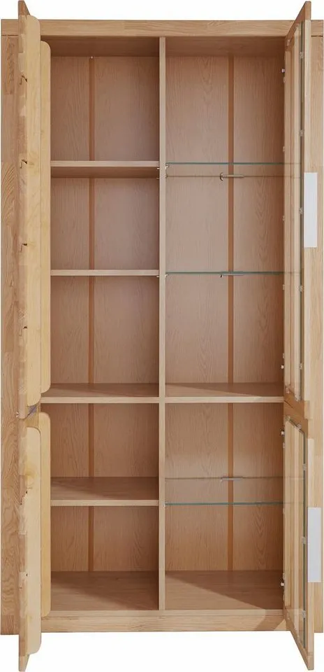 OTTO home Vitrine ZARA 2 Holztüren, 2 Glastüren, 10 Fächer, pflegeleicht, holz geölt B/T/H: 100/40/190cm, Massivholzfronten, Korpus aus Melamin, Braun, – Produktbild 4 von 4