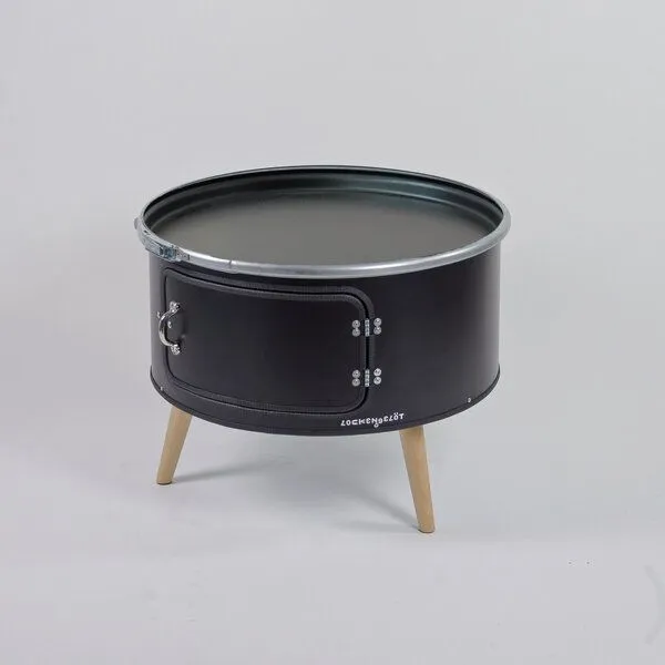 Lockengelöt Lockengelöt Betty Couchtisch aus einem Hamburger Ölfass, Schwarz (gepulvert), – Produktbild 2 von 6