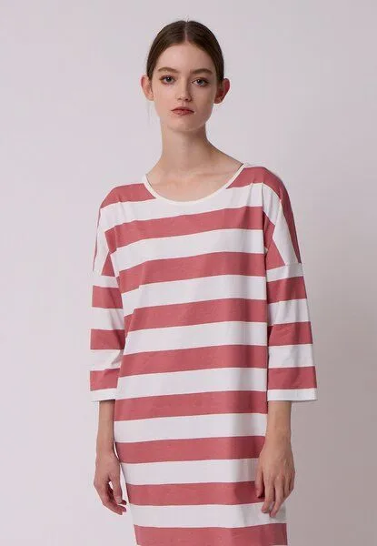 LANA Organic LANA Organic Pyjamalongshirt für Damen, Modell Luna, Dusty rose - ecru, – Produktbild 2 von 4
