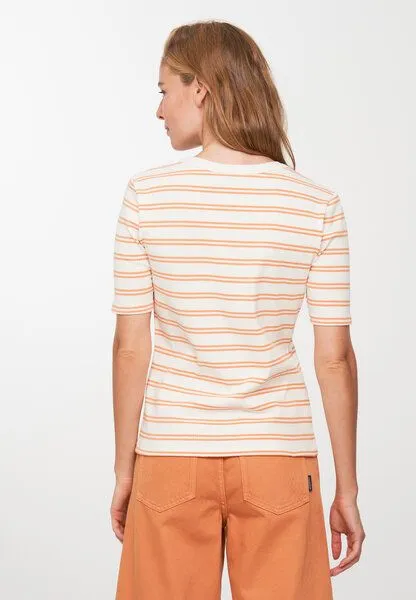 recolution Damen T-Shirt aus weicher Baumwolle (Bio) | DAPHNE STRIPES recolution, Capri orange (orange), – Produktbild 2 von 4