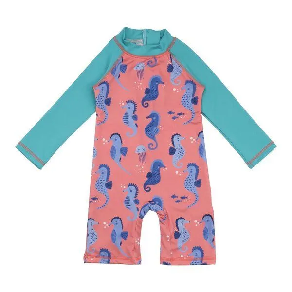 Walkiddy Kinder Badeanzug GOTS zertifiziert – Rosa mit Seepferdchenmotiv, Langarm | von Walkiddy – Produktbild 1 von 1