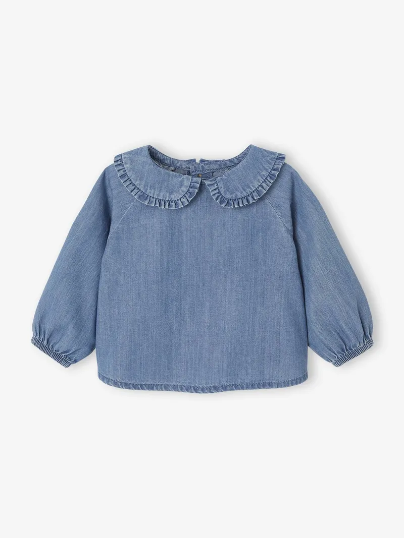 Vertbaudet Baby Langarm-Jeansbluse mit gerüschtem Kragen, Blue stone, – Produktbild 1 von 4