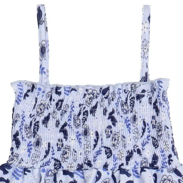 Walkiddy Kinder Trägerkleid GOTS-zertifiziert aus Bio-Baumwolle, blau mit Vögeln und Blumen, leicht & sommerlich – Walkiddy, weicher Tragekomfort, Blau, – Produktbild 2 von 3