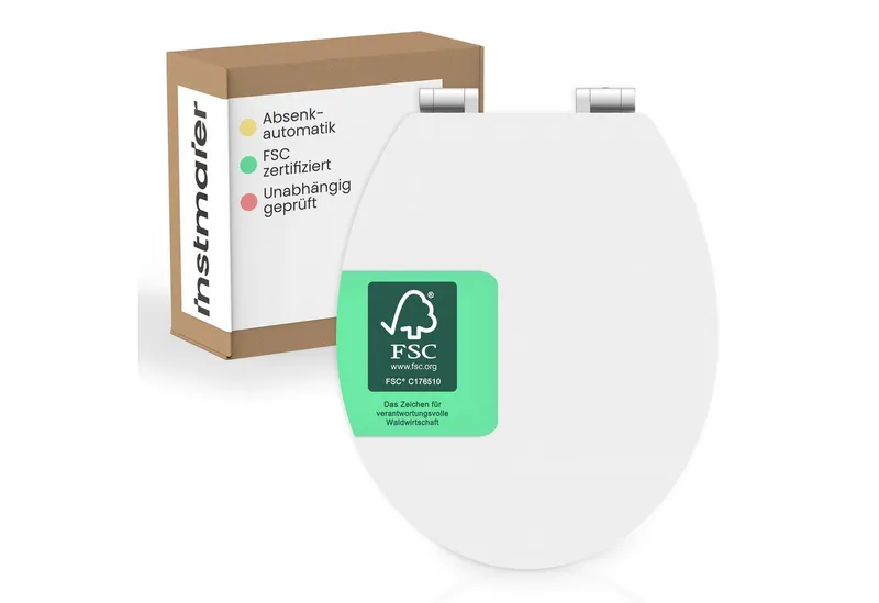 instmaier WC-Sitz Gaia Holz Toilettendeckel, weiß matt, mit doppelter Absenkautomatik, Weiß, – Produktbild 1 von 5