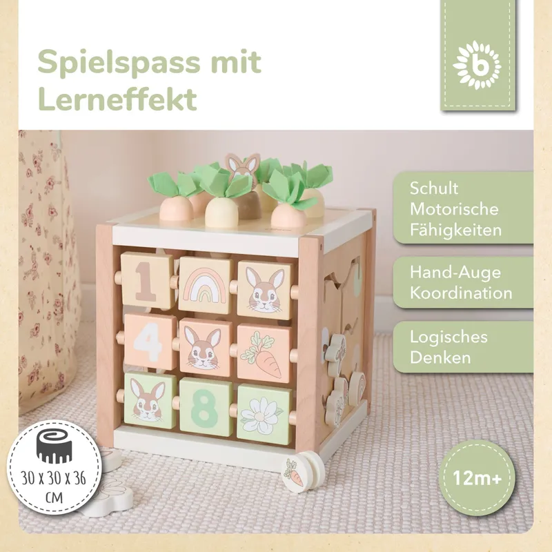 Bieco Bieco Motorikwürfel Hase Fine XXL Holz FSC - ab 1 Jahr, Mehrfarbig, – Produktbild 1 von 3