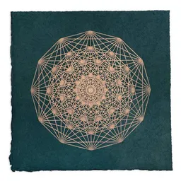 Veskor Cassiopeia Veskor Cassiopeia DEMIHEPTERAKT Heilige Geometrie Linoldruck | 40 × 40 cm | Kupfer auf Smaragdgrün – Produktbild 1 von 1