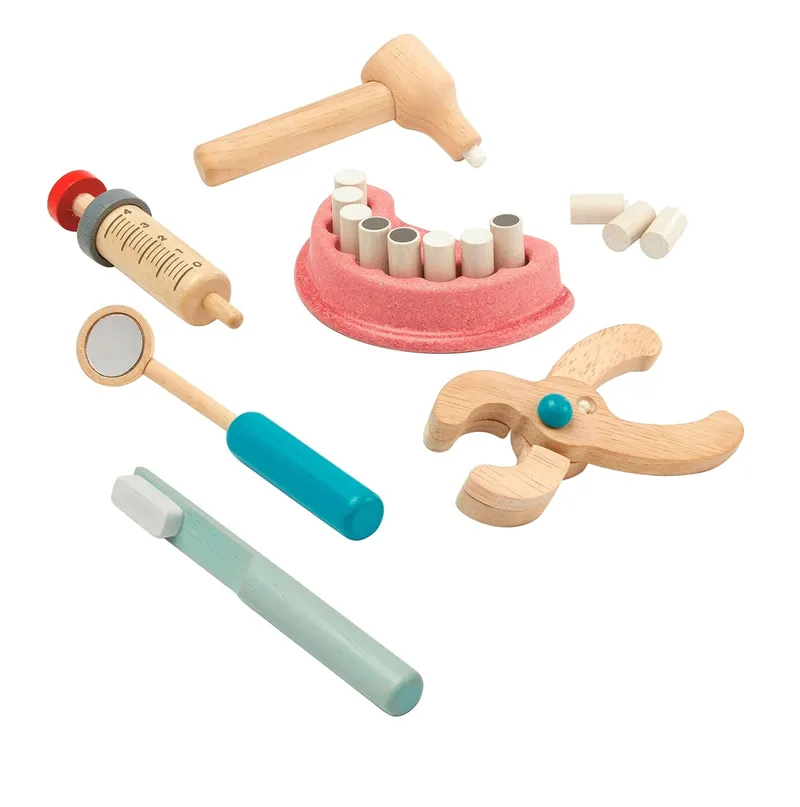 PlanToys PlanToys Kinder Zahnarzt Set mit Zubehör aus Kautschukholz Maße 15,5 x 23 cm, Mehrfarbig, – Produktbild 1 von 5