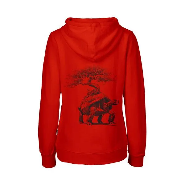 HANDGEDRUCKT HANDGEDRUCKT "Lange Reise" Frauen Zip-HOODY aus reiner Biobaumwolle (kbA), Red, – Produktbild 1 von 4