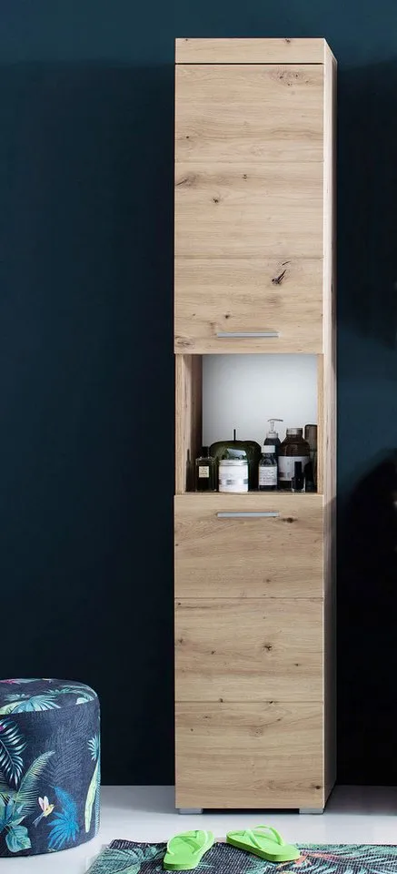 welltime Hochschrank Avena Badezimmerschrank 2-türig mit offenem Fach - 2 verstellbare Böden, Beige, – Produktbild 3 von 5