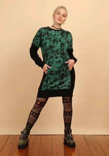 Die rote Zora Die rote Zora Sweatkleid mit Taschen, Jadegrün (schwarz-grün), – Produktbild 2 von 4