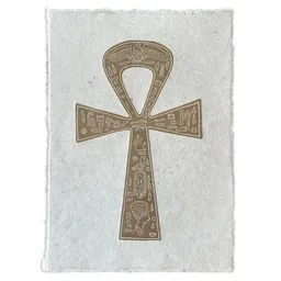 Veskor Cassiopeia Veskor Cassiopeia ANKH ägyptisches Kreuz Linoldruck | 21,5 x 30,5 cm | Gold auf Naturweiß – Produktbild 1 von 1