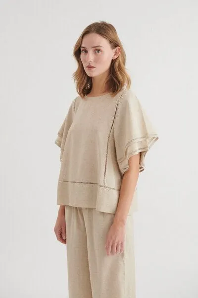 Basic Apparel Basic Apparel Carina, Sommer-Bluse aus Leinen und Ecovero, Beige, – Produktbild 3 von 4