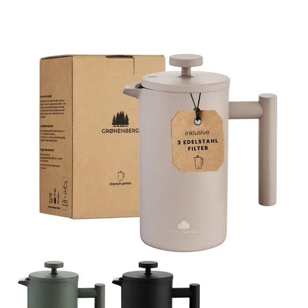 GROENENBERG GROENENBERG Edelstahl French Press bunt 0,6 oder 1 Liter | mit Thermo-Effekt | Inkl. Ersatzfilter, Earth, – Produktbild 2 von 4
