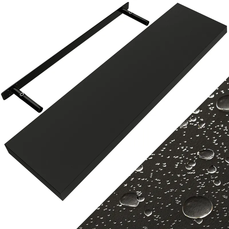Casaria® Wandregal Schweberegal 90cm Schwarz + Halterung, Schwarz, – Produktbild 1 von 2