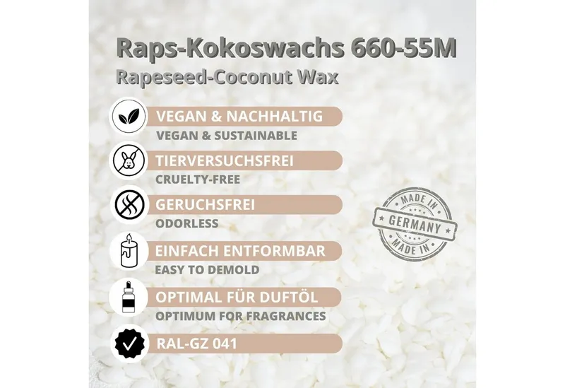 DistrEbution Bastelnaturmaterial Raps-Kokoswachs Kerzenwachs zum Kerzen gießen NatureWax® 660-55M – Produktbild 2 von 5