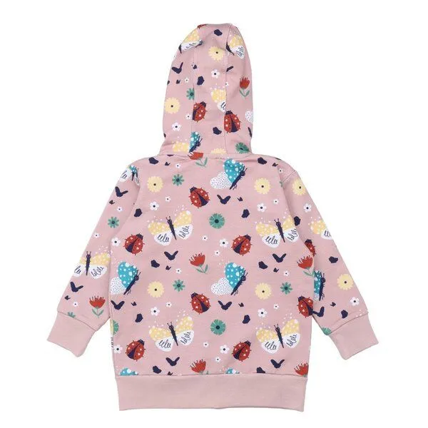 Walkiddy Kinder Kapuzenjacke GOTS zertifiziert, rosa, Marienkäfer & Schmetterlinge Allover, Reißverschluss – Walkiddy, Pink, – Produktbild 2 von 3